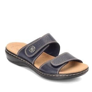 Clarks Women’s Leisa Lacole Sandal Navy Leather Slide Adjustable Strap Size 9 M